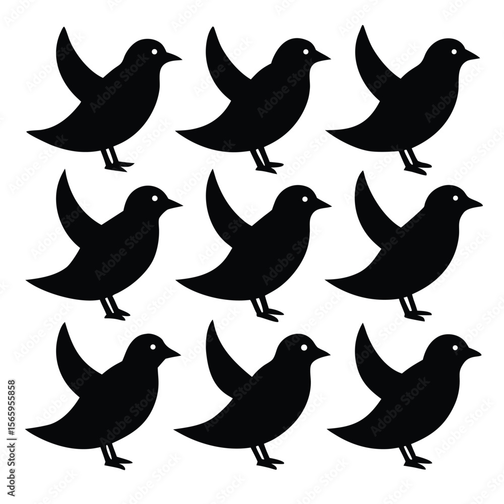Fototapeta premium Nine Silhouettes of Birds in Flight A Simple Bird Illustration