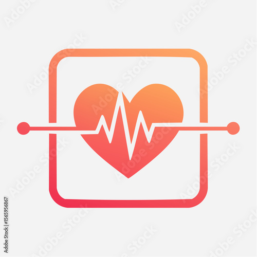 minimalist heart rate waveform inside a square frame with bold red stroke and subtle white inner line
