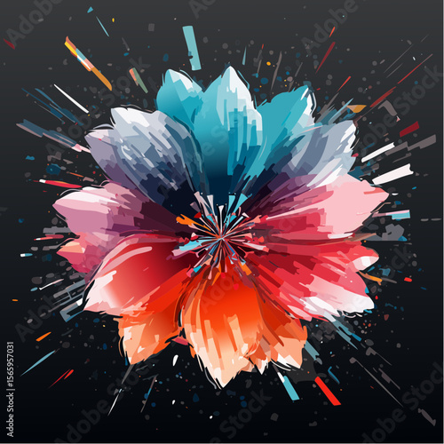 chromatic glitch flower with abstract fragmented petals and offset rgb channels