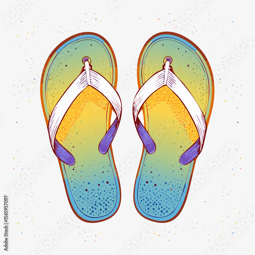 flip-flop footprint paired sandals outlined in thick carbon lines with textured straps