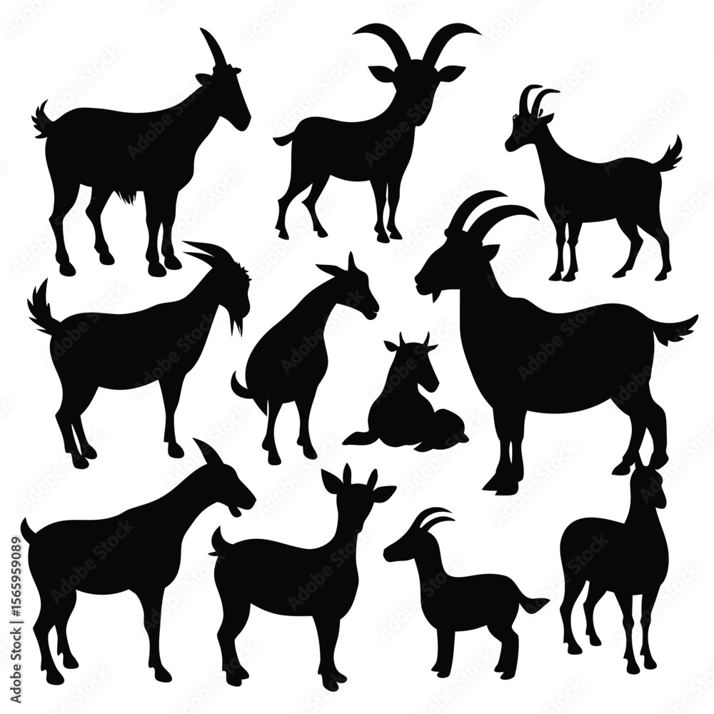 Fototapeta premium Collection of Goat Silhouettes Vector Graphics for Design Projects