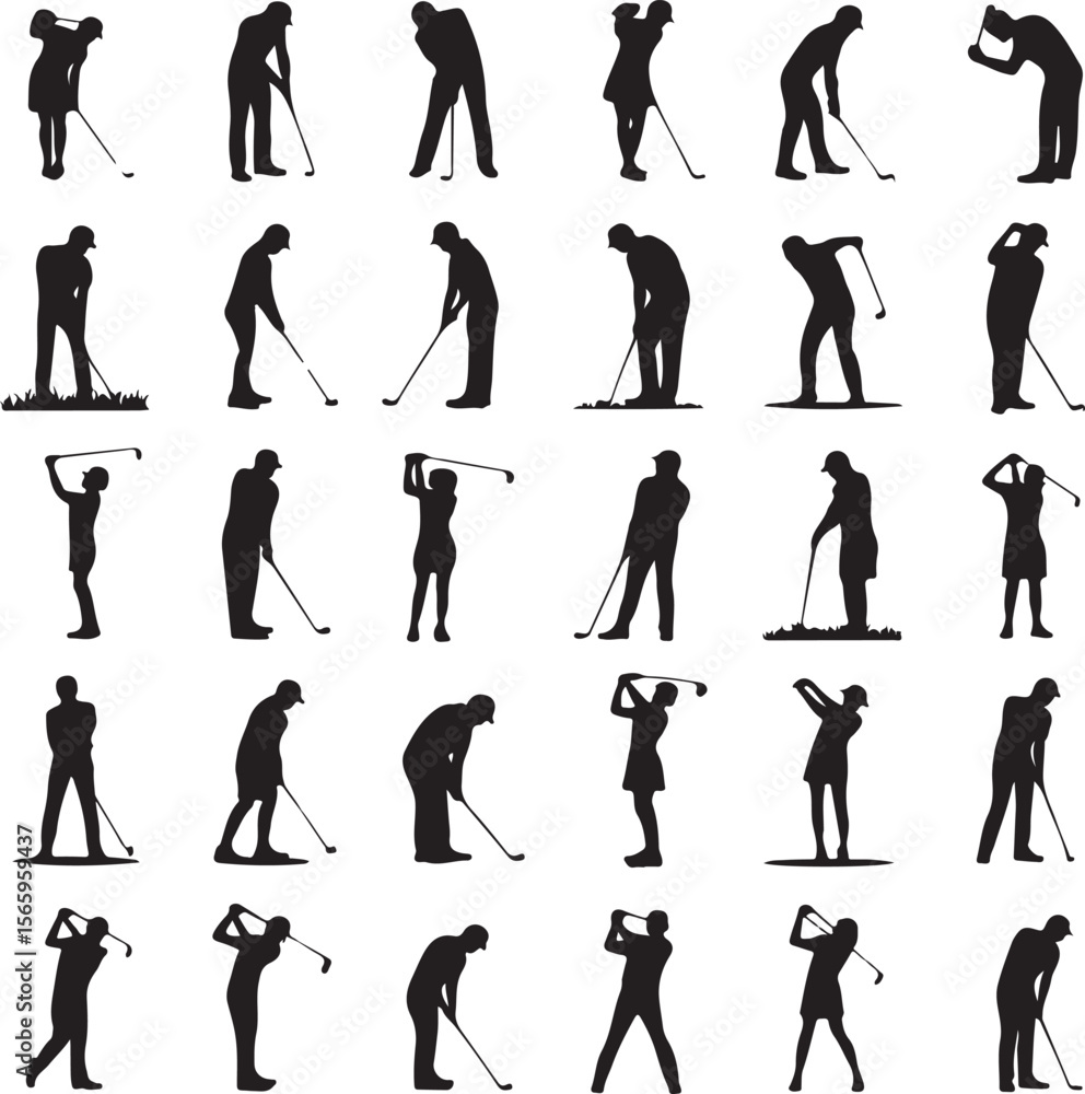 Obraz premium Golfer Swing Silhouette DesignProfessional Golfer Vector ArtGolf Club Swing IllustrationDynamic Golf Pose SilhouetteTee Off Golfer Clipart Graphic