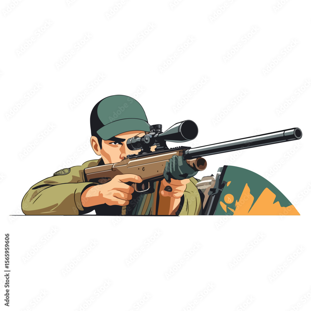 Fototapeta premium Sniper Aiming in Prone Position Vector