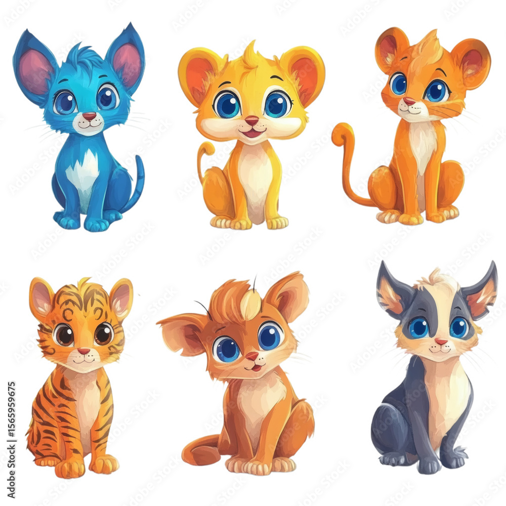 Fototapeta premium Whimsical cute animals scattered on no background