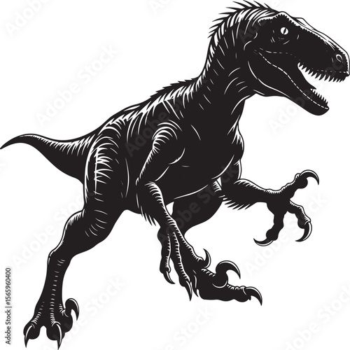 Powerful Black and White Silhouette of a Velociraptor