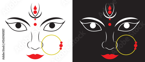 Lord durga face icon, maa durga  image and face on white background.