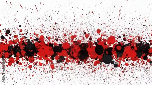 Red and black paint splashes create a dynamic abstract design isolated on white background