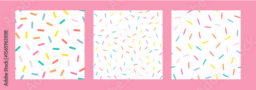 Simple Sprinkle Seamless Pattern. Colorful donut or cake glaze with sprinkle topping. Set of Vector Illustration in scandinavian style.