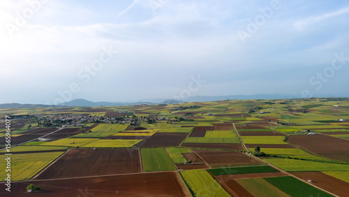 Patchwork landscape in Greece. Agriculture valley.
