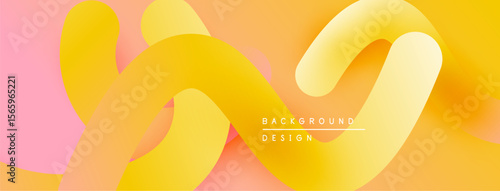 Abstract fluid shapes, vibrant gradients. Pink, yellow hues blend smoothly creating dynamic visual flow. Modern design element.
