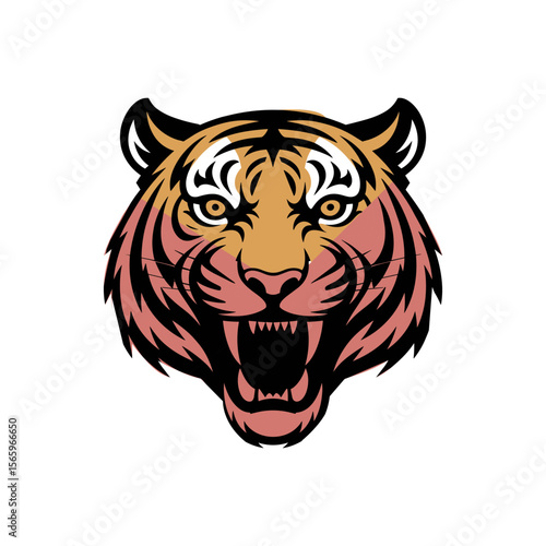 Colorful Tiger Head Vector Illustration – Wild Cat Mascot Logo on White Background

