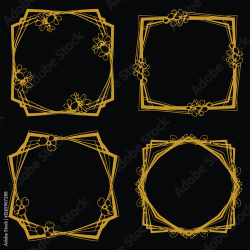 Curated Gold Floral Borders Decorative Collection Handpicked Art Set