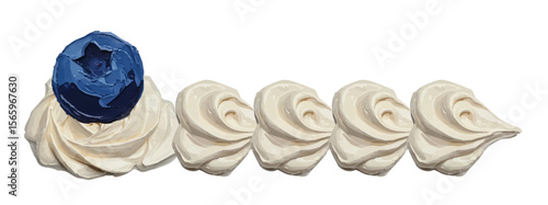 Oil painting style vector whipped cream / 油絵テイストのブルーベリーとホイップクリーム