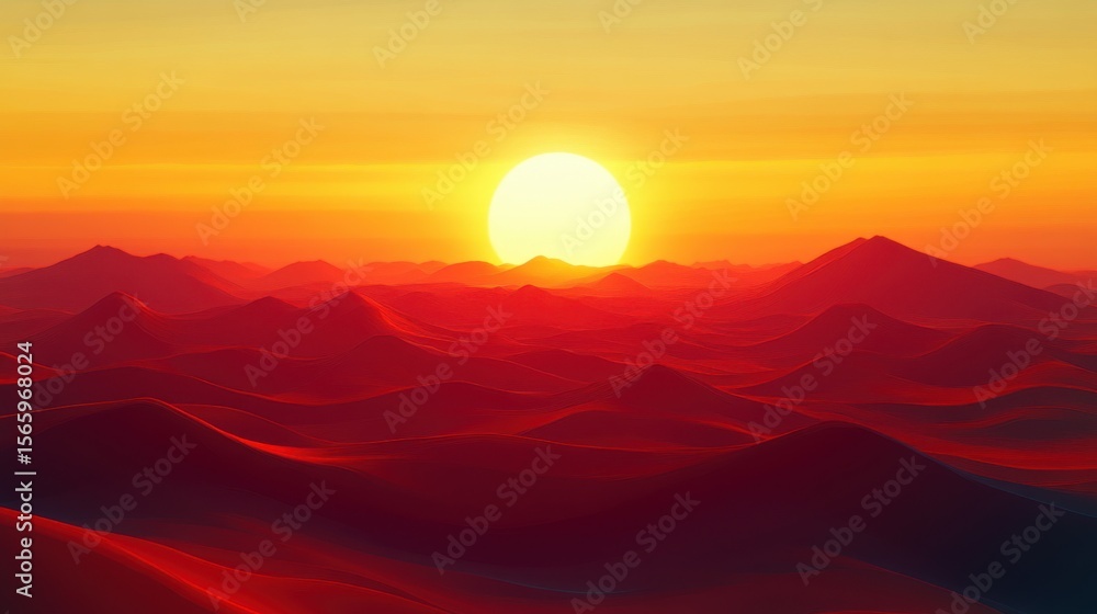 Fototapeta premium Desert Landscapes at Sunset A golden desert with soft dunes, the sun setting in the background 