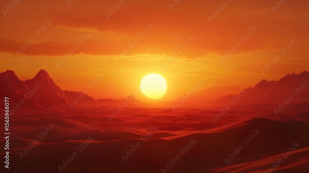 Obraz premium Desert Landscapes at Sunset A golden desert with soft dunes, the sun setting in the background 