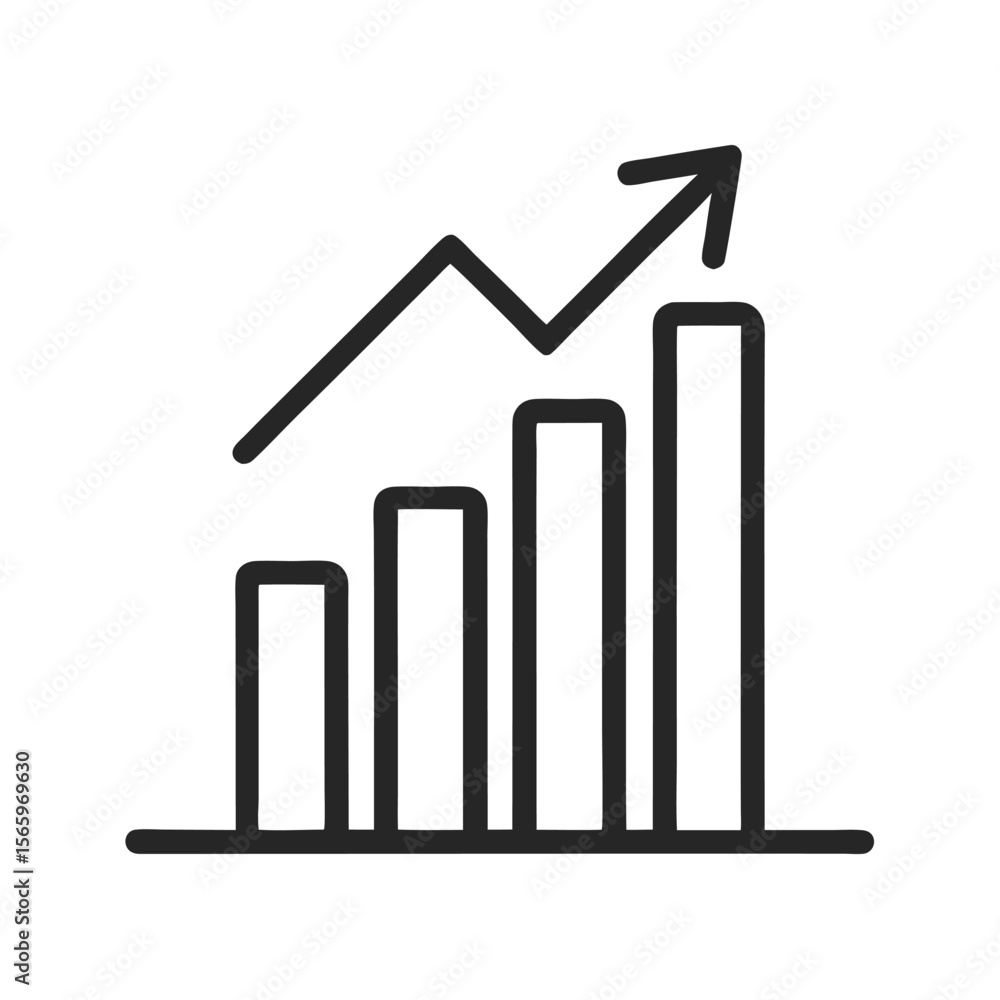 Minimalist Black Line Icon Depicting a Bar Chart with an Upward Trending Line Graph Illustrating Growth or Positive Progress Minimalist Black Line Icon Depicting a Bar Chart with an Upward Trending Line Graph Illustrating Growth or Positive Progress