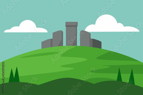 Ancient Megalithic Monument on a Lush Green Hill A Stunning Illustration