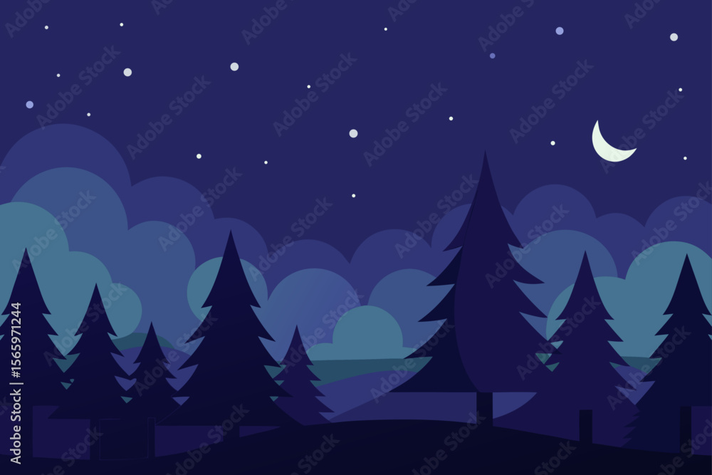 Fototapeta premium A festive winter night landscape with a Christmas tree in the snow