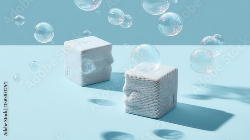 Abstract creative cubes and bubbles