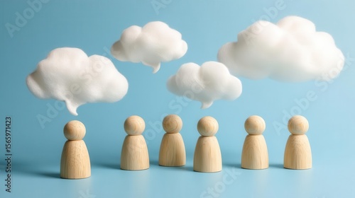 Communication concept light beige wooden figures