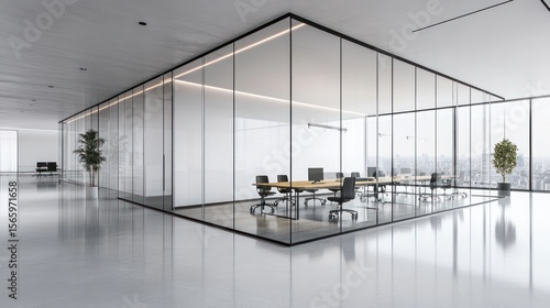 Modern glass-walled office conference room