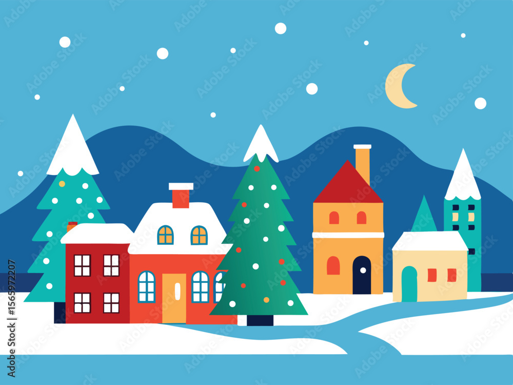 Fototapeta premium winter landscape with houses