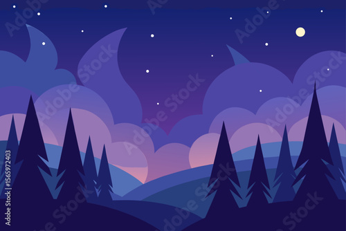 Enchanted Night Serene Forest Landscape Under a Starlit Sky