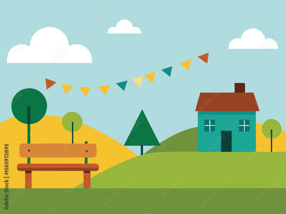 Fototapeta premium vector illustration of a rural landscape