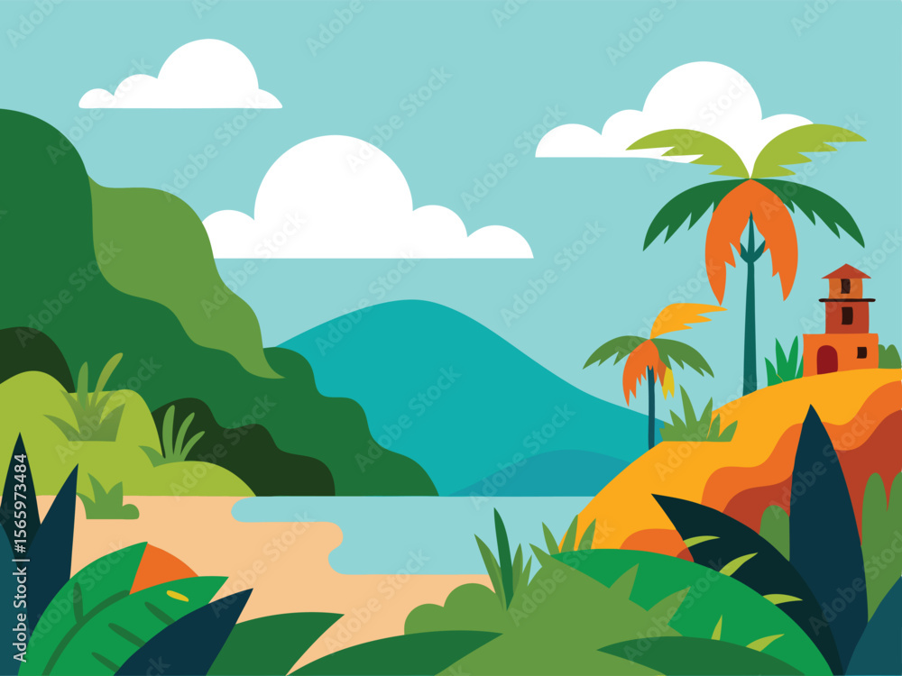 Fototapeta premium tropical island with palms landscape