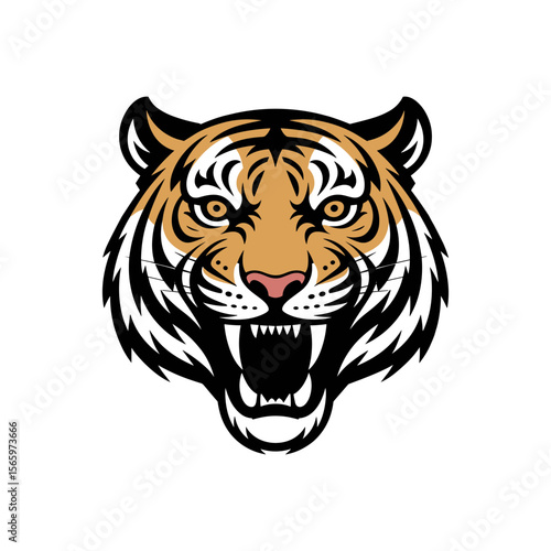 Fierce Tiger Head Vector Illustration – Wild Animal Mascot Logo on White Background

