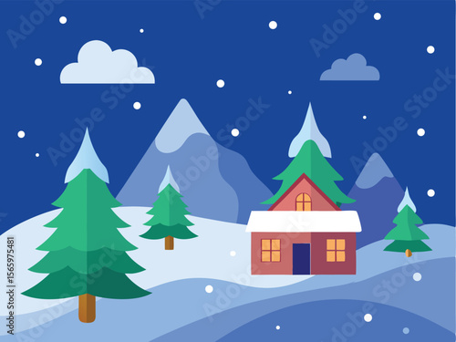 winter landscape with house and tree