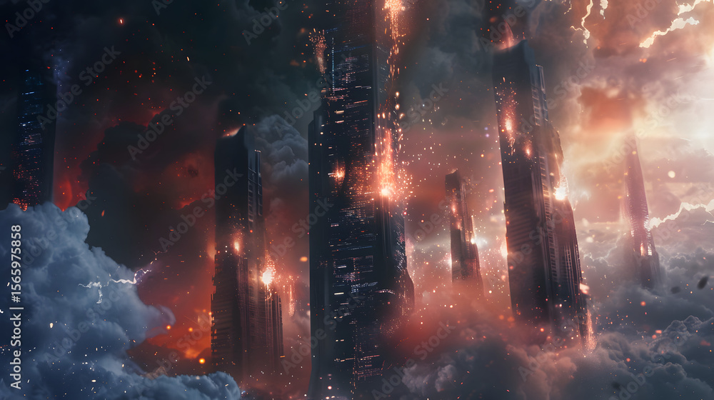 Fototapeta premium alien invasion on futuristic Earth City Plasma