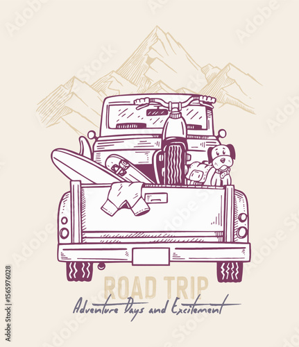 Stripped down adventure car illustration. Cartoon style art.