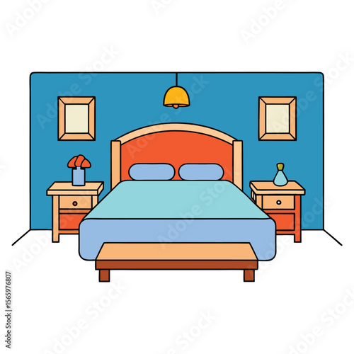 A cozy bedroom interior featuring a comfortable bed, soft linens, warm lighting, and tasteful decor that creates a peaceful and inviting space for rest and relaxation.
