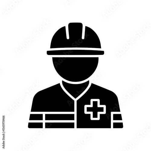Emergency responder icon wearing helmet and vest — solid version