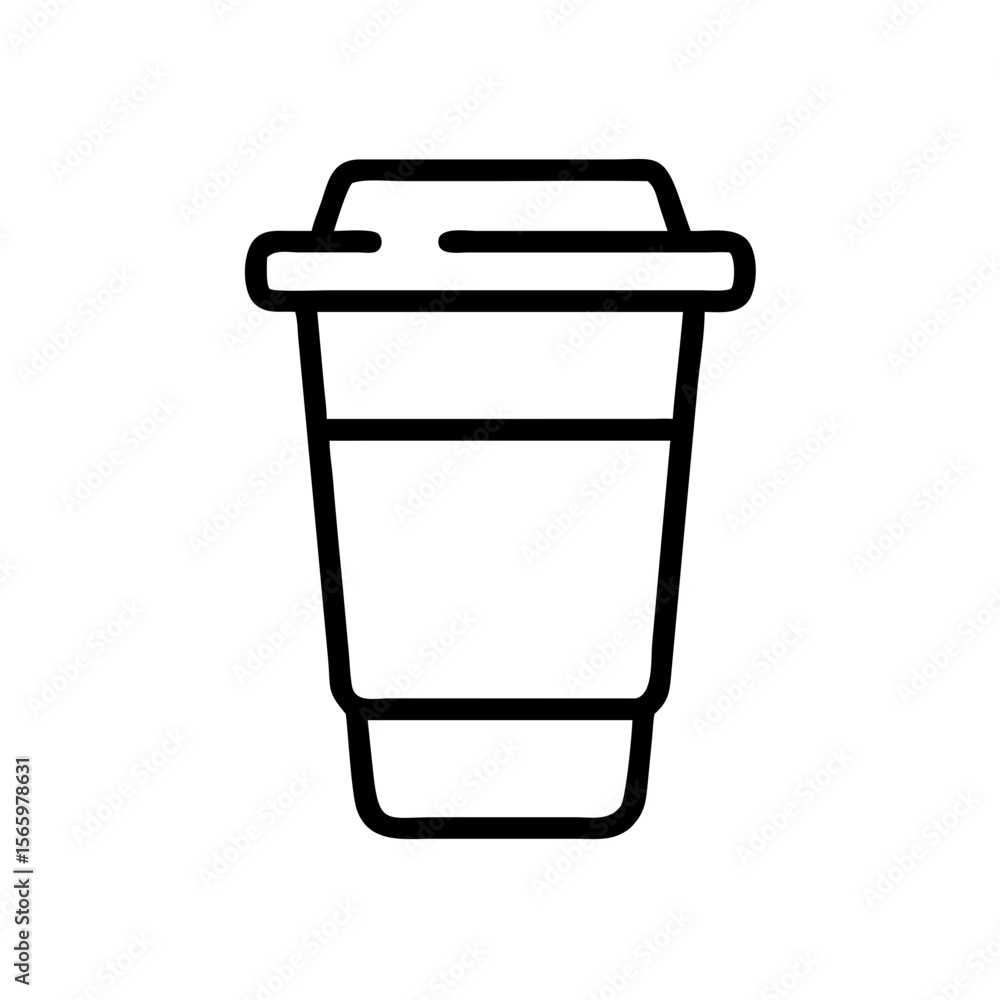 Coffee cup in minimalist design with black outline on white background Coffee cup in minimalist design with black outline on white background