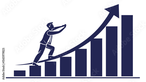 Businessman running up a growth chart, symbolizing financial success and market progress
