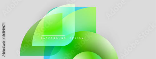 Abstract green shapes overlap, creating dynamic background. Smooth gradients suggest movement, modern design aesthetic. Light gray backdrop enhances vibrancy.