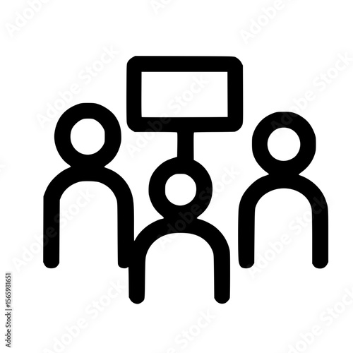 Simple Outline Protest Crowd with Sign Demonstration Symbol Icon