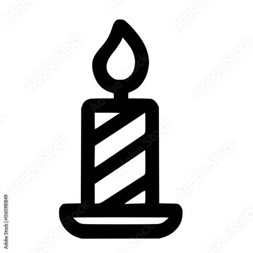 Simple Line Icon of a Lit Burning Striped Candle Illustration