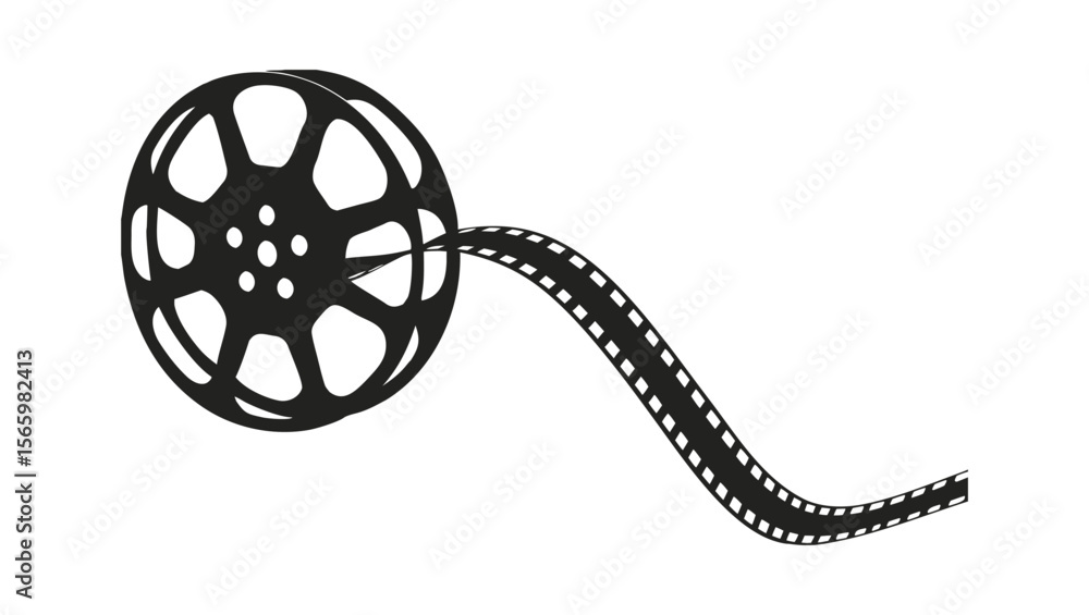 Obraz premium old film strip a minimalist flat design of a black movie film reel logo icon silhouette vector illustration on white background