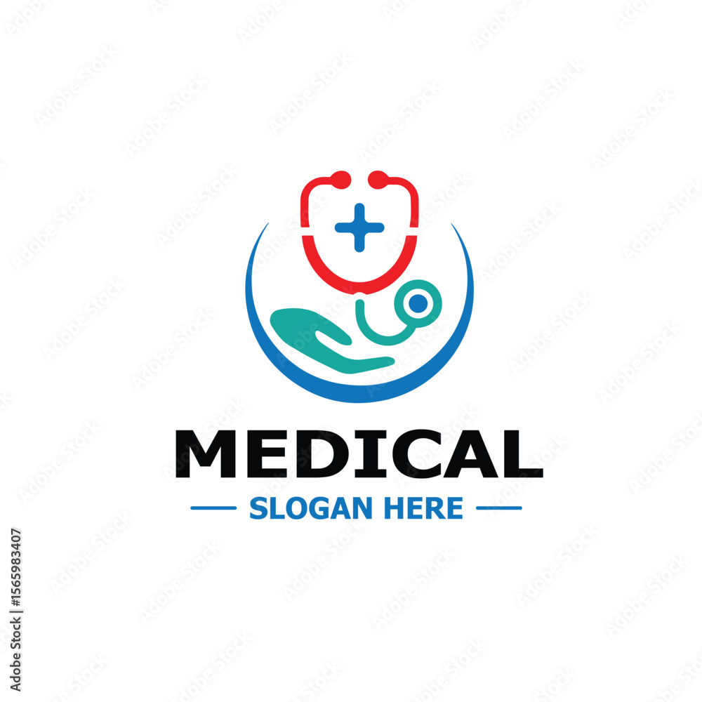 Medical Logo with Shield-Shaped Stethoscope, Cross Symbol & Helping Hand – Modern Healthcare Branding Design. Medical Logo with Shield-Shaped Stethoscope, Cross Symbol & Helping Hand – Modern Healthcare Branding Design.