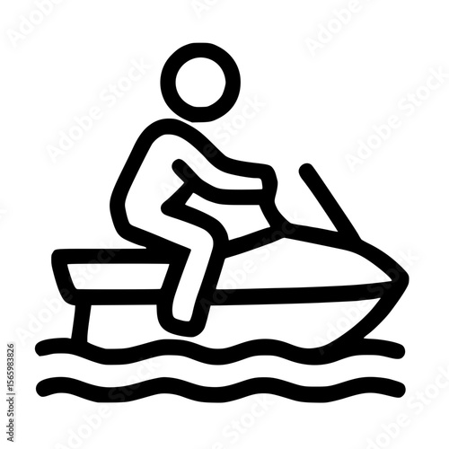 Outline Minimalist Person Riding Jet Ski Icon Illustration on Water
