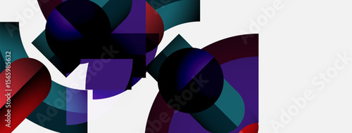 Abstract geometric composition. Circles, segments, vibrant colors blend. Modern design, clean lines, minimalist aesthetic. Bold shapes create dynamic visual impact.