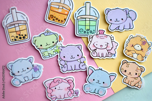 Cute animal stickers on white background