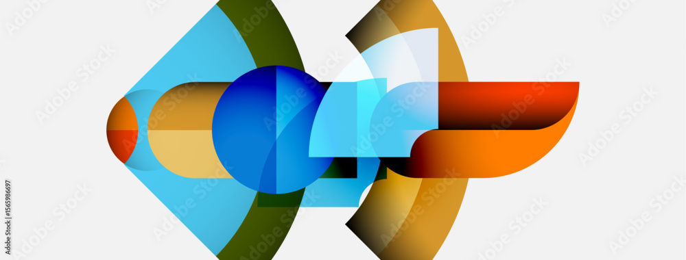 Abstract shapes overlap, creating vibrant color blends. Composition feels dynamic, modern, geometric. Light reflects off curved surfaces. Abstract shapes overlap, creating vibrant color blends. Composition feels dynamic, modern, geometric. Light reflects off curved surfaces.