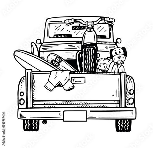 Stripped down adventure car illustration. Cartoon style art.