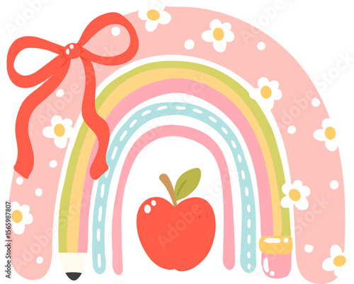 Rainbow Apple Clipart, Back to School PNG, Cute Teacher Appreciation Design, Pastel Classroom Rainbow Graphic

