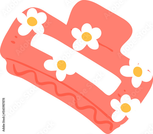 Flower Hair Claw Clip PNG, Pastel Pink Daisy Hair Accessory Illustration, Cute Kawaii Hair Clip Art, Girly Aesthetic Clipart


