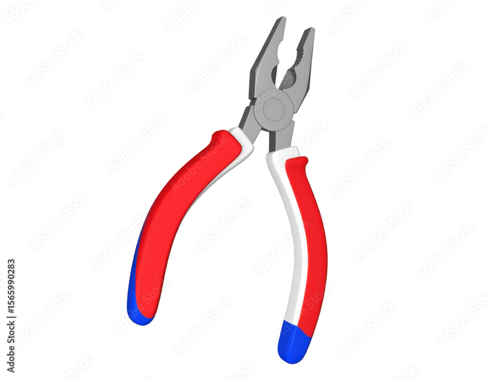 Steel plier with red rubber grip handles and pointed jaws isolated on white background Steel plier with red rubber grip handles and pointed jaws isolated on white background